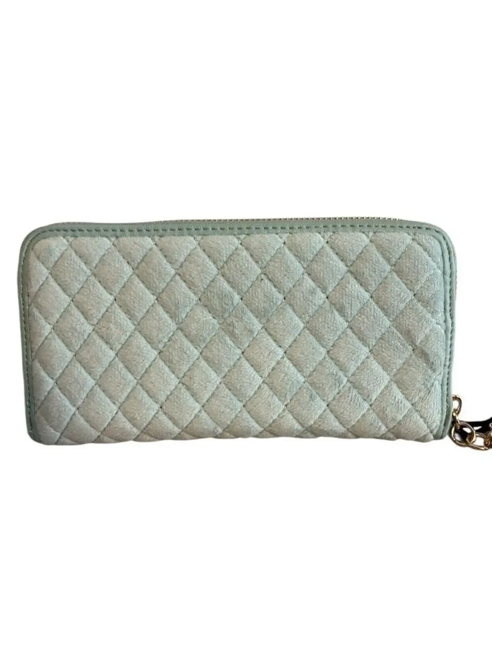 Juicy Couture Light Blue Quilted Bow Wallet Plush Goldtone Hardware New